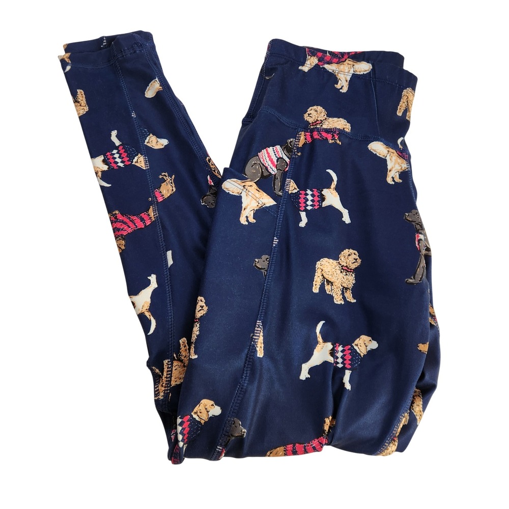 Simply Southern Blue Dog AOP‎ Print Leggings Womens Medium Pockets